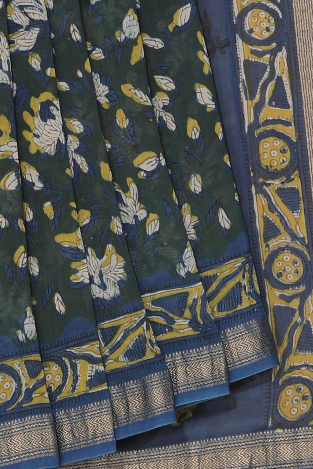 Image of Floral Print Bagru Chanderi saree
